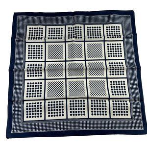 Vintage Ray Strauss Scarf Italy Navy Blue White Checkerboard Squares 19.5 Square